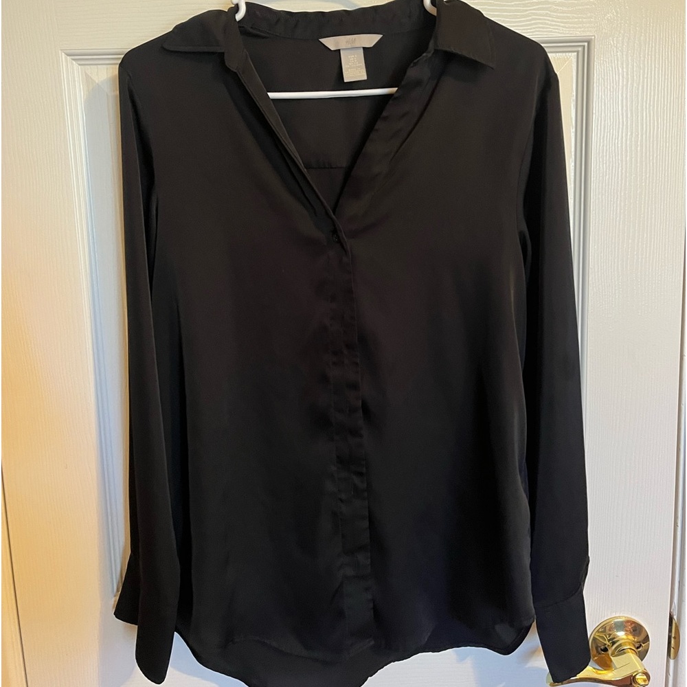 H&M black satin button-down